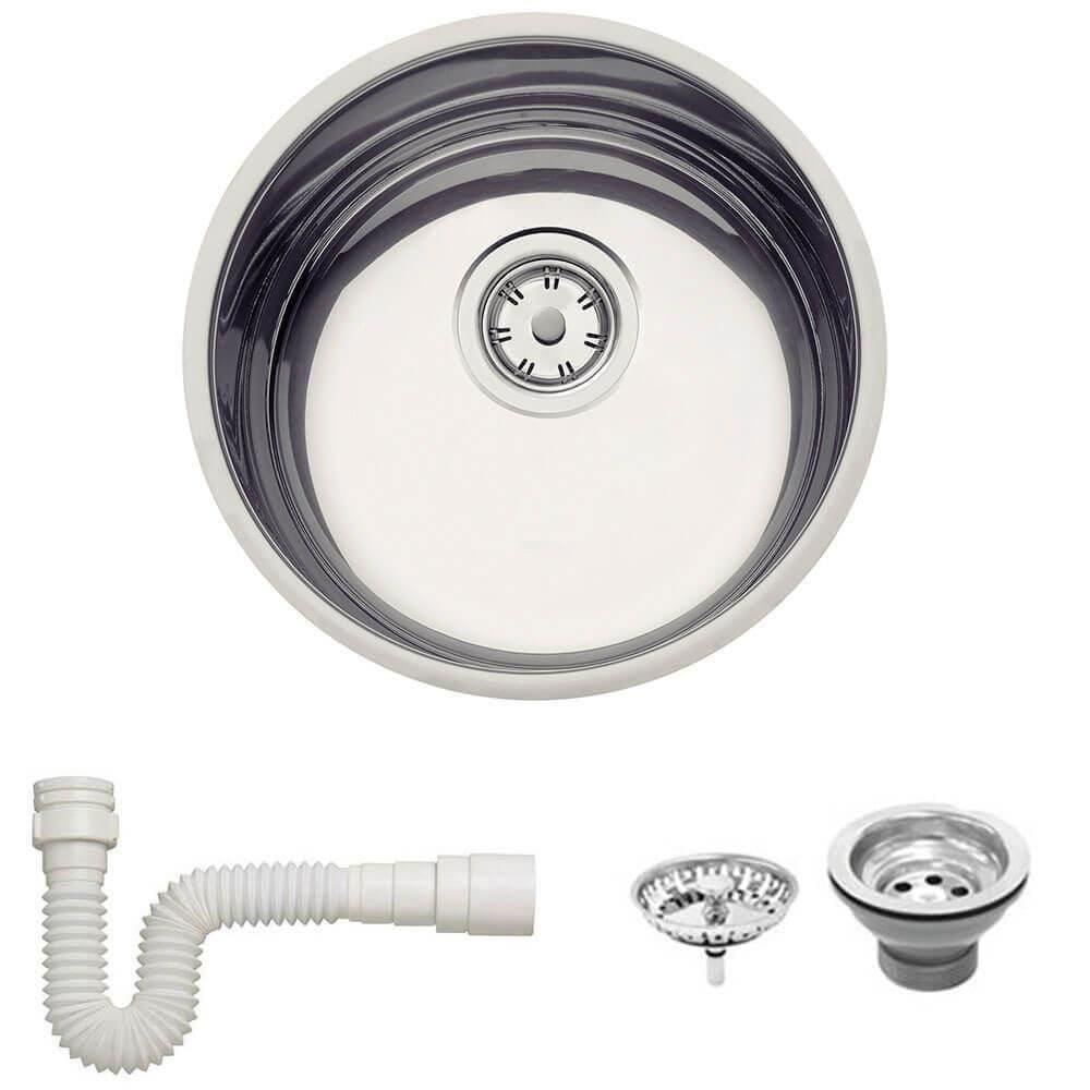 Cuba Redonda Tramontina Luna 30 Bl Perfecta Em Aço Inox Polido 30 Cm Com Válvula E Sifão 94040407