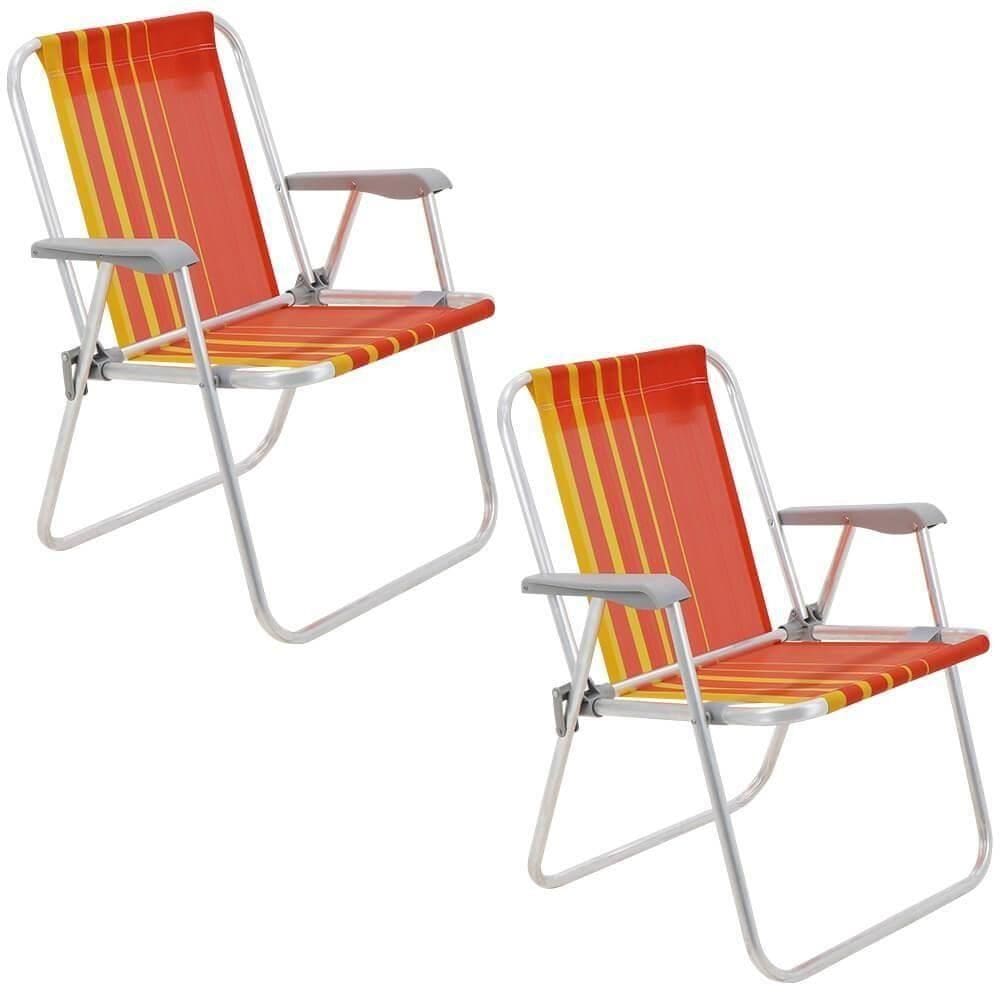 Kit 02 Cadeiras De Praia Tramontina Samoa Alta Em Alumínio Com Assento Laranja E Amarelo 92900001