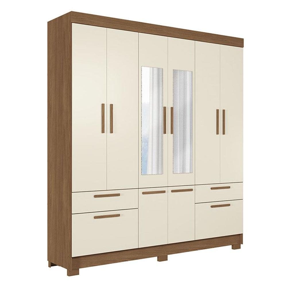 Guarda Roupa Casal 8 portas Curitiba com espelho Jatobá Areia - Santos Andirá