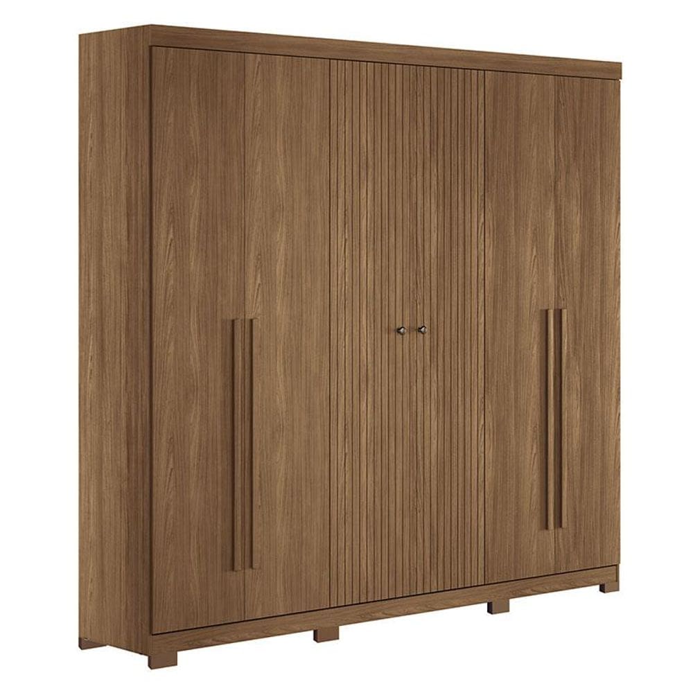 Guarda Roupa Casal Ripado 6 Portas Buriti Jatobá Acetinado com Pés - Santos Andirá