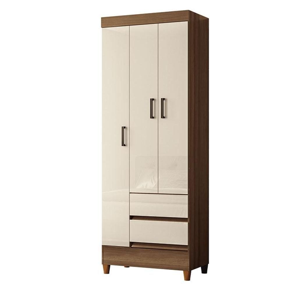 Guarda Roupa Solteiro 3 Portas com Pés Fit Jequitibá Off White Acetinado - Santos Andirá