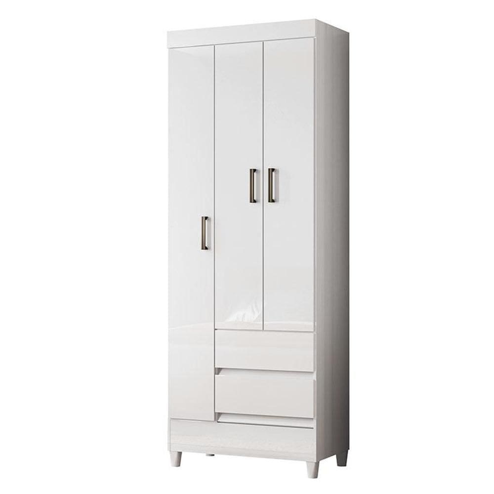 Guarda Roupa Solteiro 3 Portas com Pés Fit Branco Brilho - Santos Andirá