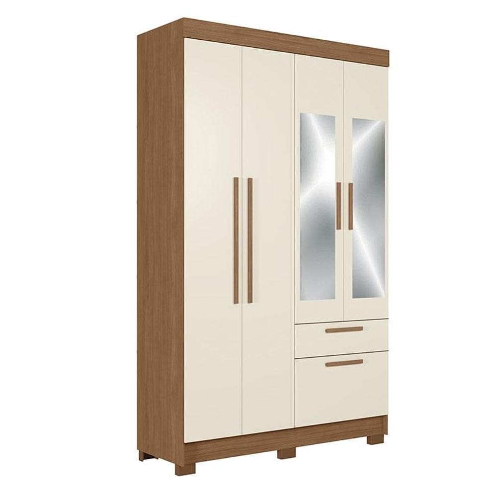 Guarda Roupa Solteiro 4 portas Londrina com espelho Jatobá Areia - Santos Andirá