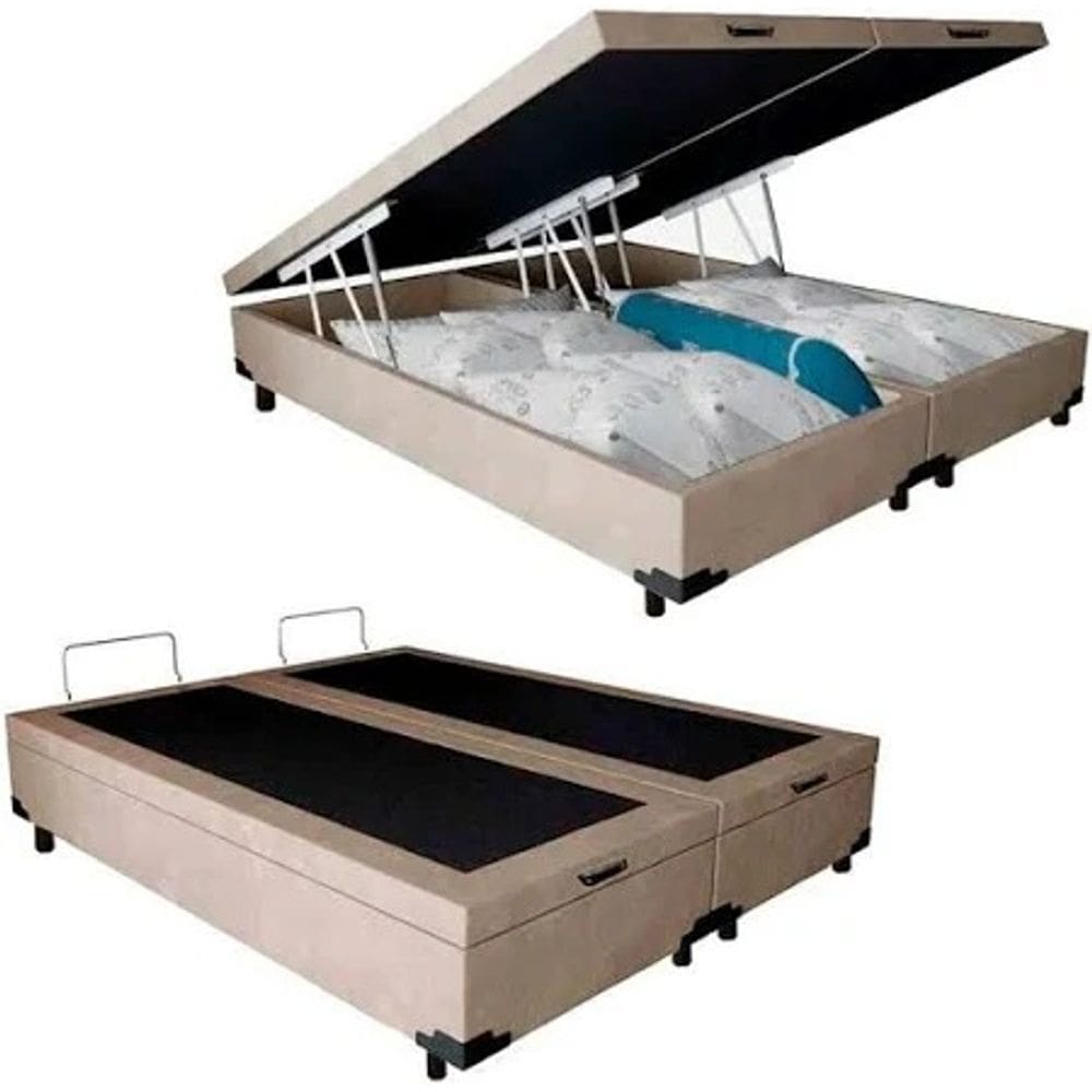 Base Box Bau Bipartido King Suede Premium Santo Box Bipartido 47x192x203