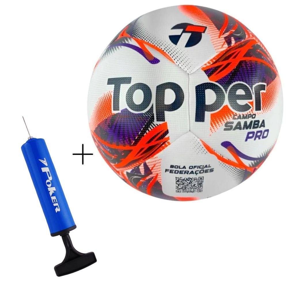 Kit Bola De Futebol Campo Topper Samba Velocity PRO 2026+Bomba de AR Poker Way