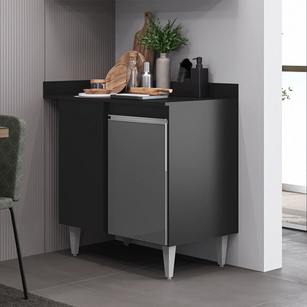 Balcão de Canto Helena 90cm 1 Porta Preto Grafite Maderatto Móveis