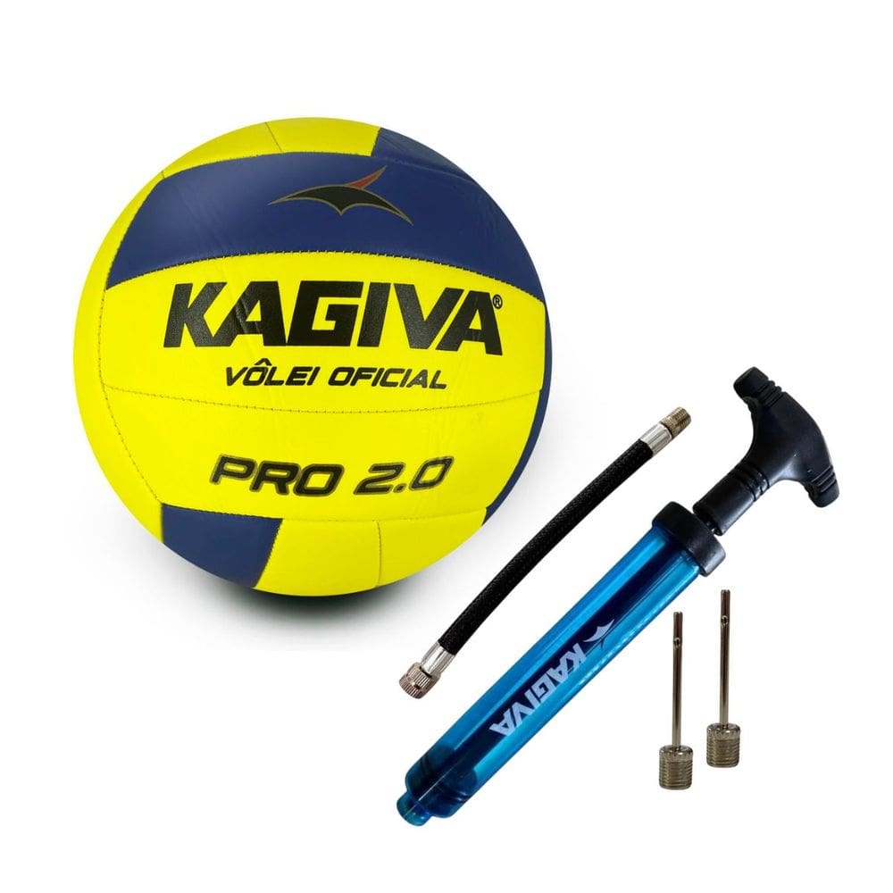 Kit Bola De Vôlei Kagiva 2.0 Pro Costurada + Bomba De Ar Kagiva Dupla Ação
