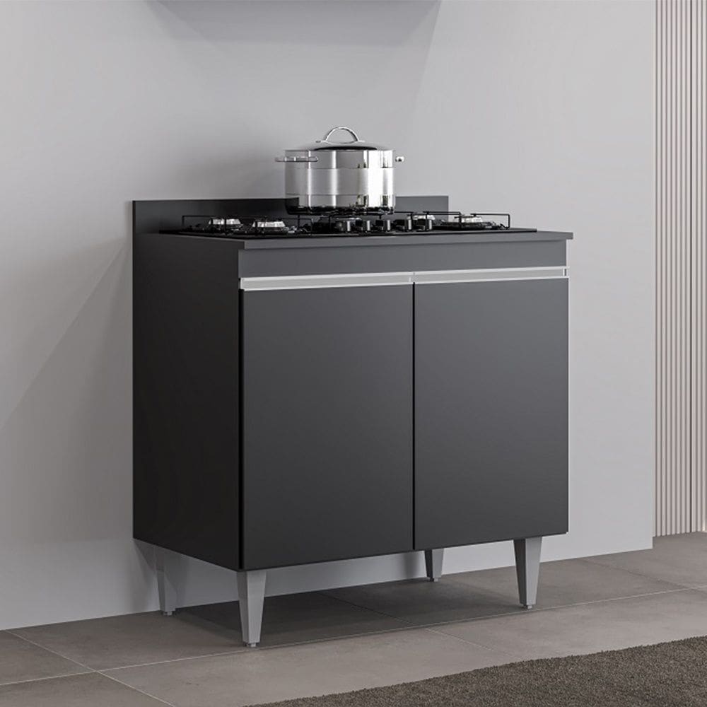 Balcão Cooktop Ellen 80cm 2 Portas Preto Maderatto Móveis