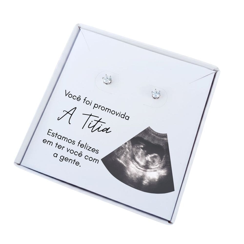 Brinco ponto de luz + Caixa Presente Revelação Tia