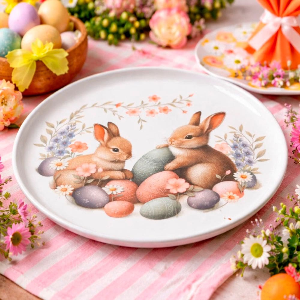 Jogo Pratos Sobremesa Páscoa Bio Doce Ninho Kit 4pçs 21,5cm