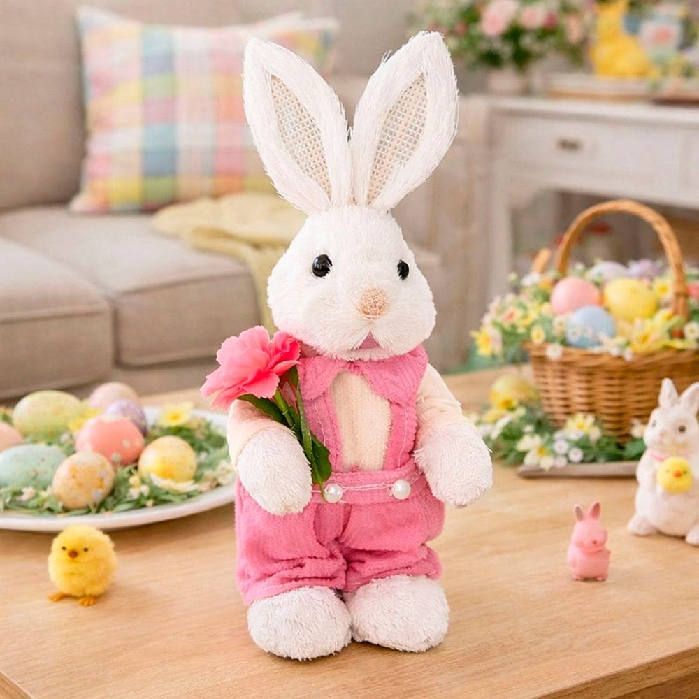 Boneca Coelhinha Coelha Rosa Enfeite Decoração Páscoa 23cm