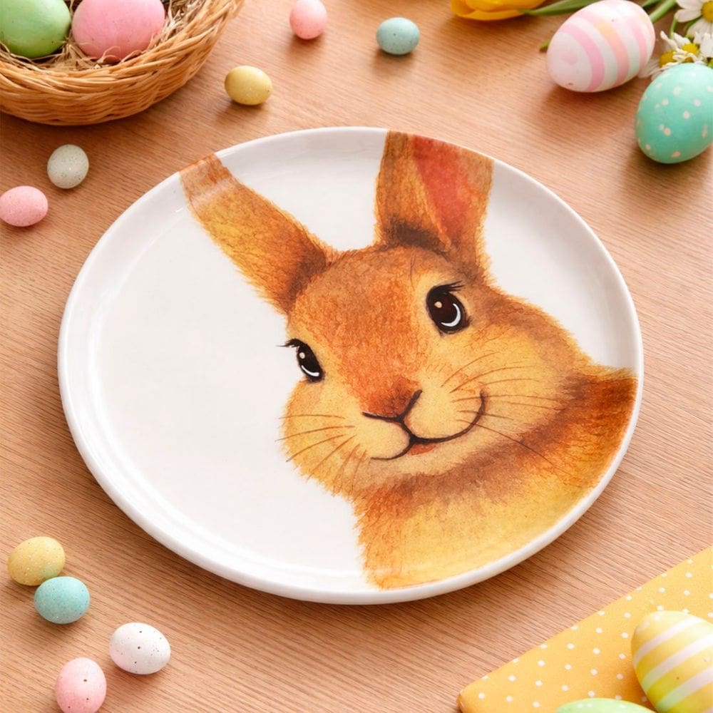 Jogo Pratos Sobremesa Sorrisos Coelho Marrom 21,5cm Kit 4pç