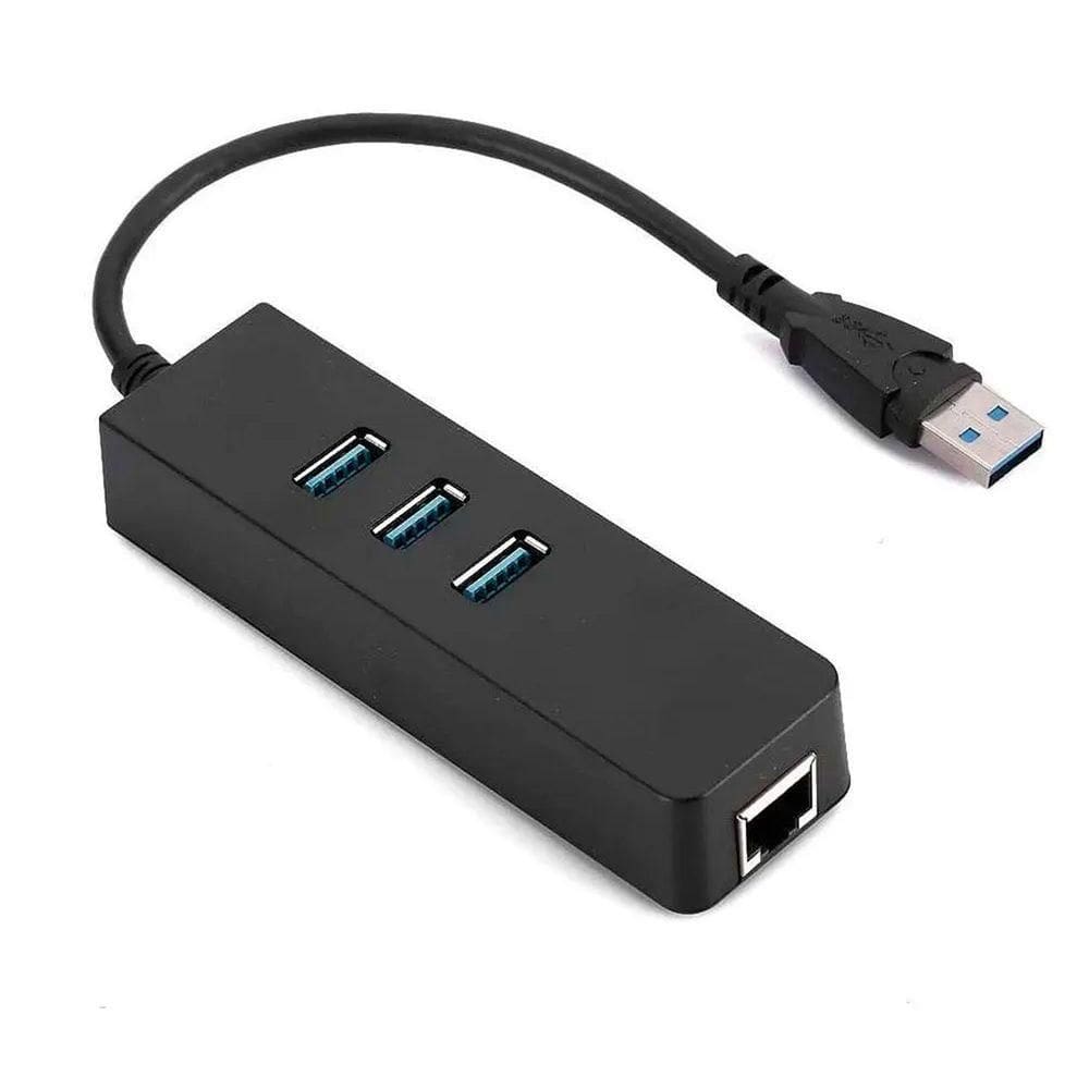 Conversor Usb 3.0 Para Rede Rj45 Gigabit (10-100-1000mbps) + Hub 3x Portas Usb 3.0 - Cdc-2872