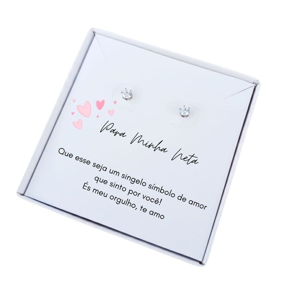 Brinco ponto de luz aço + Caixa presente com frase Neta