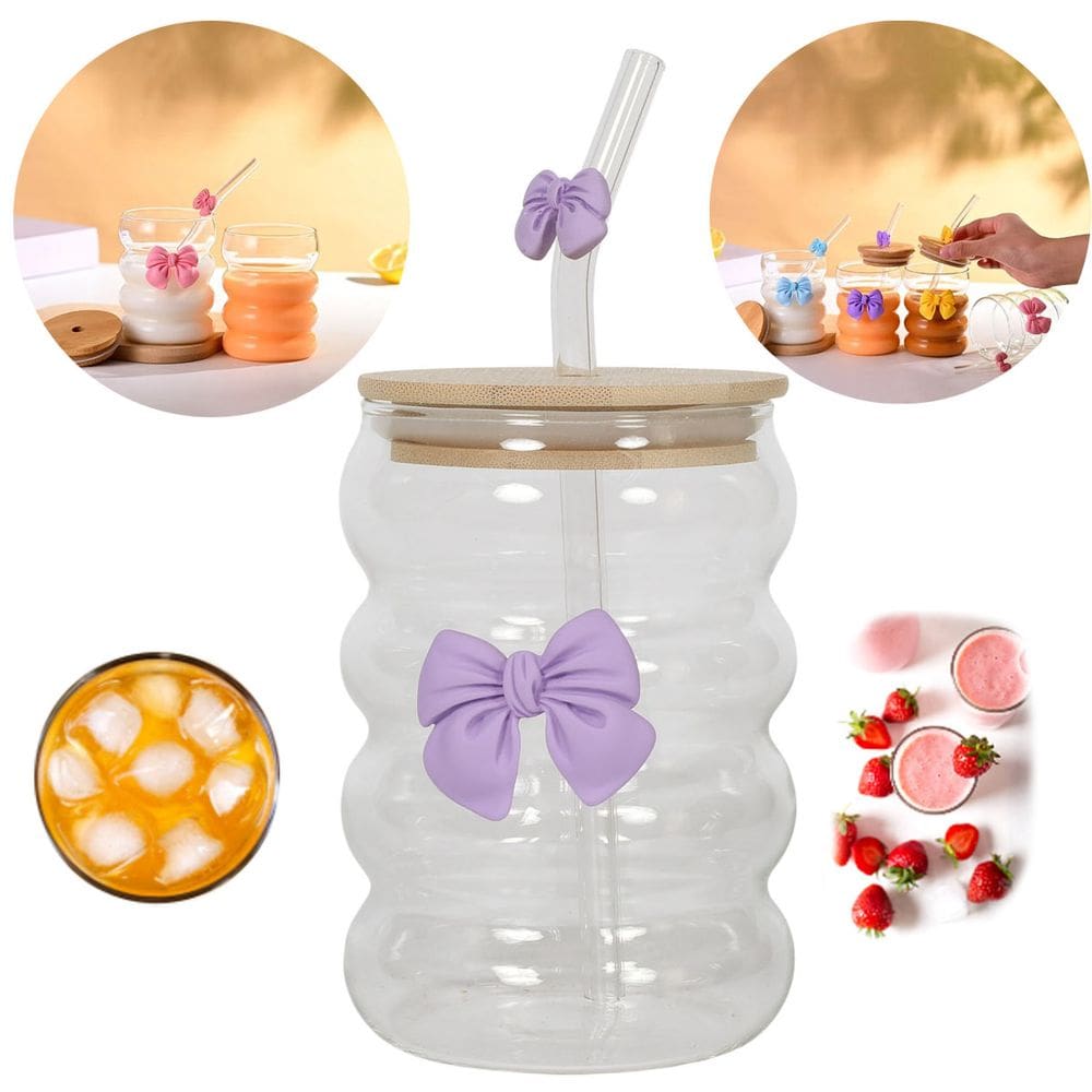 Copo Vidro Canelado Nervuras com Laço 500ml Vintage Luxo