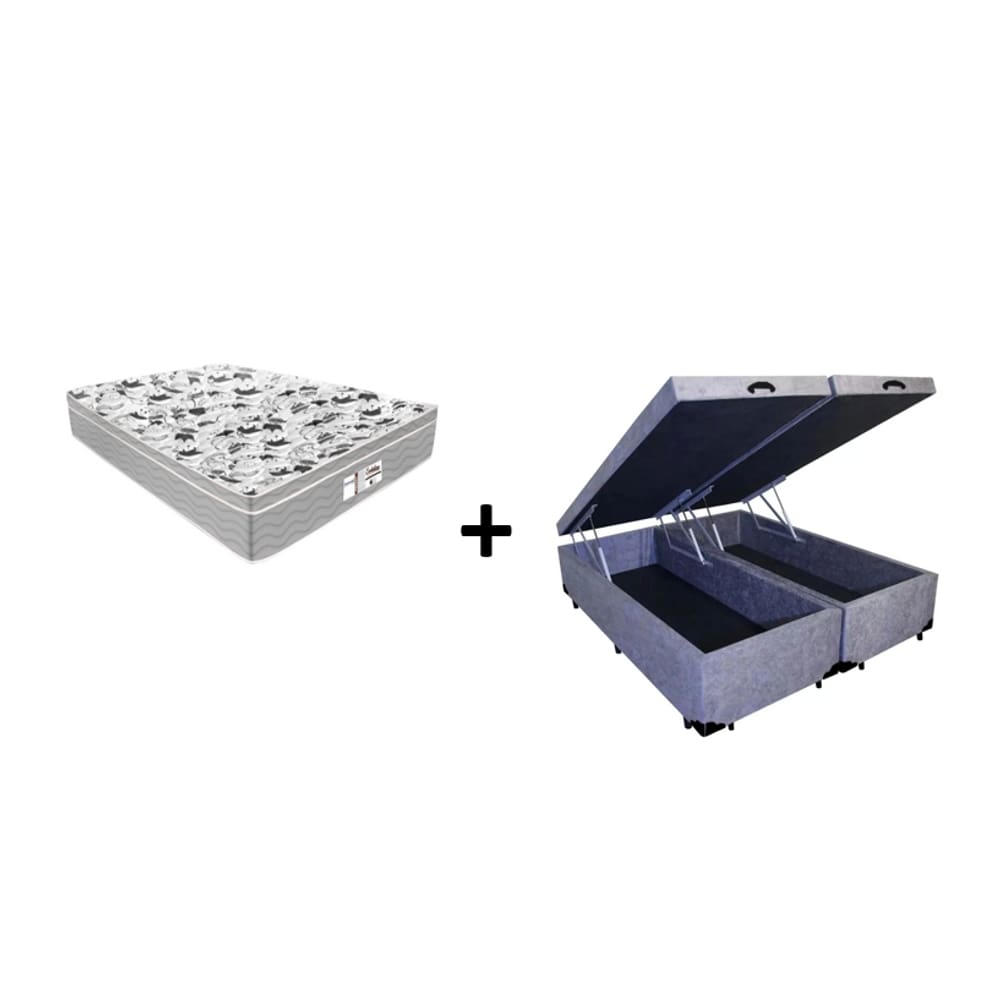 Cama Box Baú King 193 Bipartido Tecido Suede Cinza com Colchão de Molas Ensacadas Evolution - Probel - 72x193x203