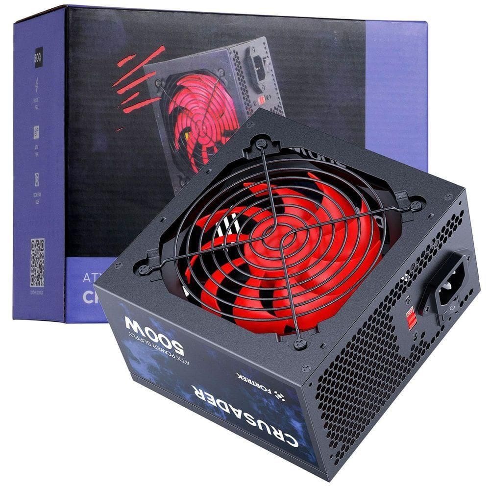 Fonte Gamer Fortrek Crusader 500w Real, Bivolt, Cooler 120mm, Silenciosa - 76955