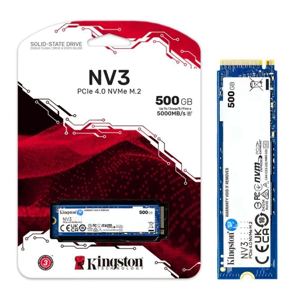 Ssd Nvme Kingston Nv3, 500gb, M.2 2280, Leitura: 5.000 Mb-s, Gravação: 3.000 Mb-s - Snv3s-500g