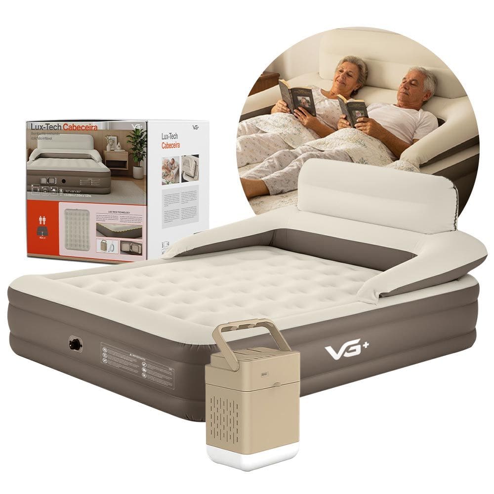 Colchão Inflável Casal Queen Encosto Lux Tech Resistente com Bomba Lítio USB VG Plus