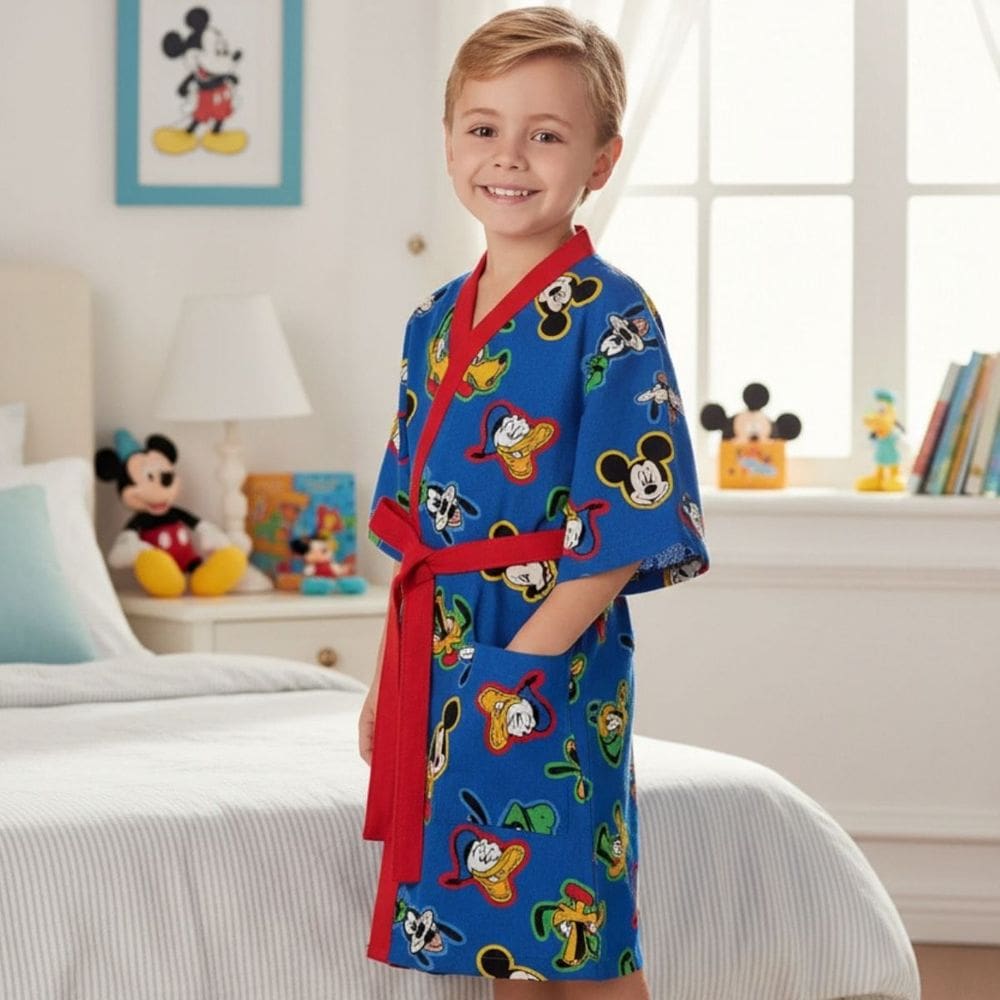 Roupão Infantil Mickey Aveludado Quimono Azul Lepper