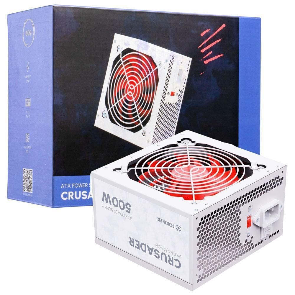 Fonte Gamer Fortrek Crusader White Edition, 500w Real, Bivolt, Cooler 120mm, Silenciosa, Branca - 83590