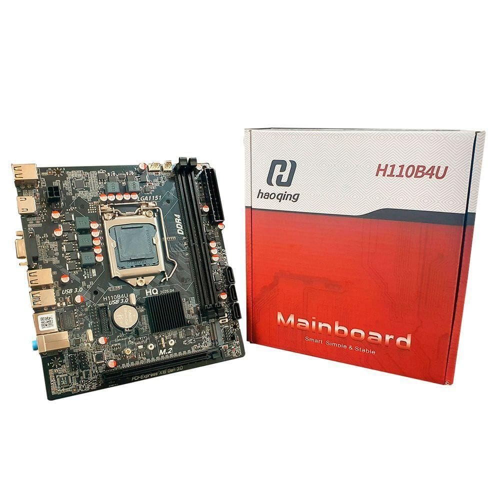 Placa Mãe Haoqing, Socket Lga1151, Ddr4, Chipset Intel H110, Slot M.2, Nvme, Hdmi, Lan Gigabit - H110b4u
