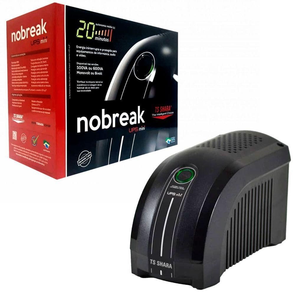 Nobreak Ts Shara Ups Mini, 600va, Monovolt 115v, 1x Bateria 12v-5ah, 6 Tomadas - 4004