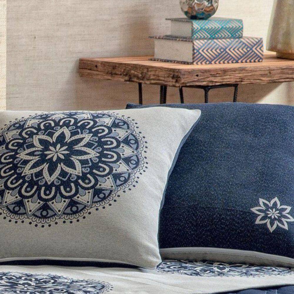 Capa De Almofada Decorativa Turin Quadrada 1 Peça 58% Algodão / 42% Poliéster - Mandala Marinho