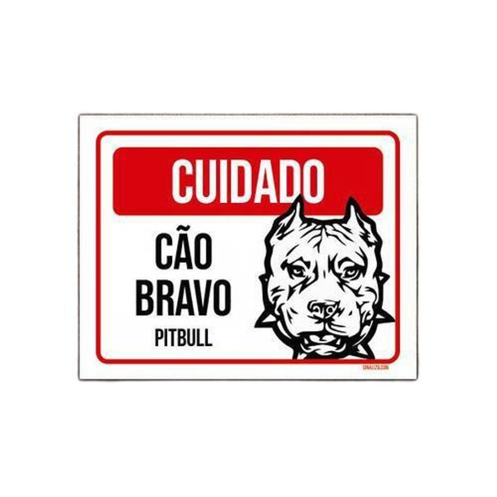Kit 10 Placas Cuidado Cão Cachorro Bravo Pitbull