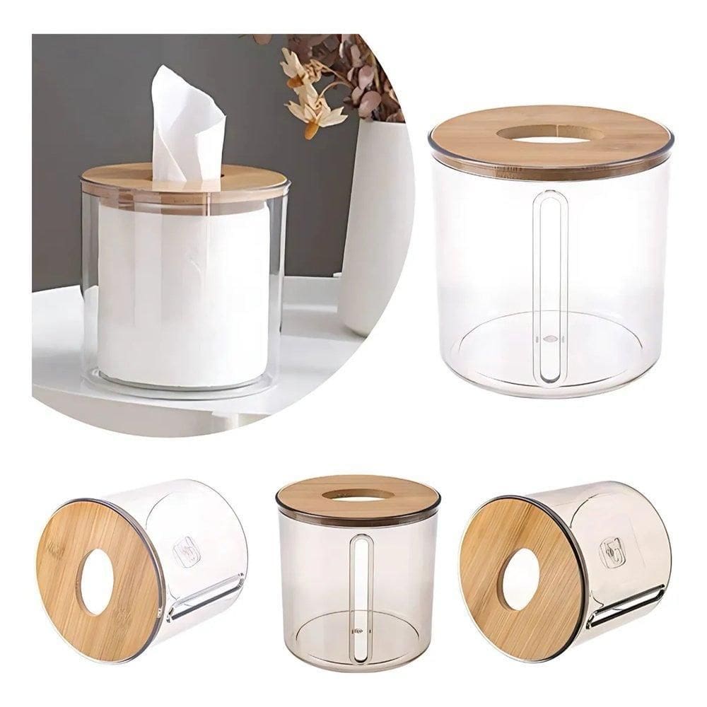 Porta Papel Higiênico Redondo Com Tapa De Bambu