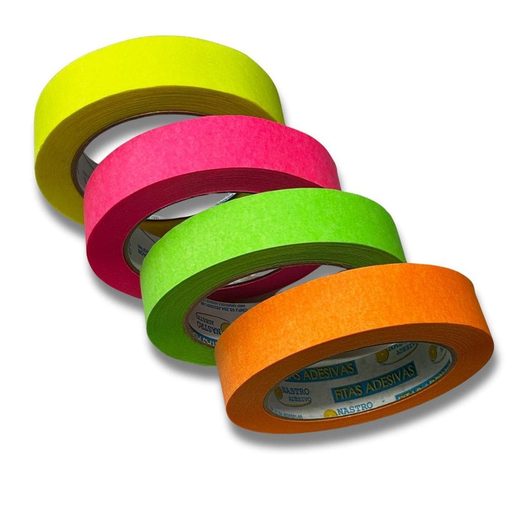 Kit 4 Fita Crepe Neon 24Mm X 50M Amarela Verde Rosa Laranja