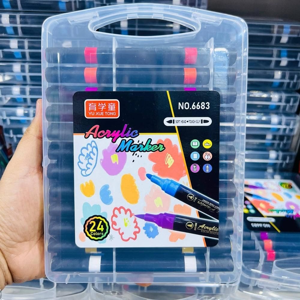 Caneta Marcador Acrílica Duas Pontas Kit Com 24 Cores