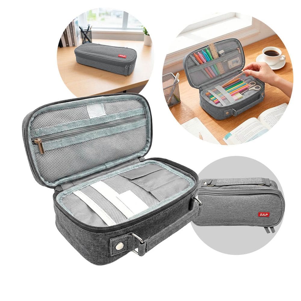 Estojo Organizador Box Grande Para Escola E Escritório - Cinza