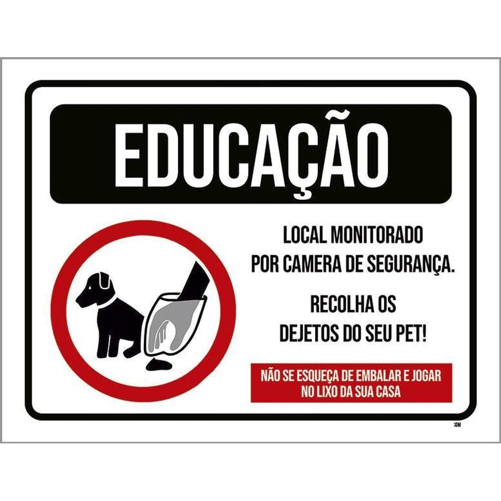 Kit 5 Placa Acm Educação Local Monitorado Pet 18X23