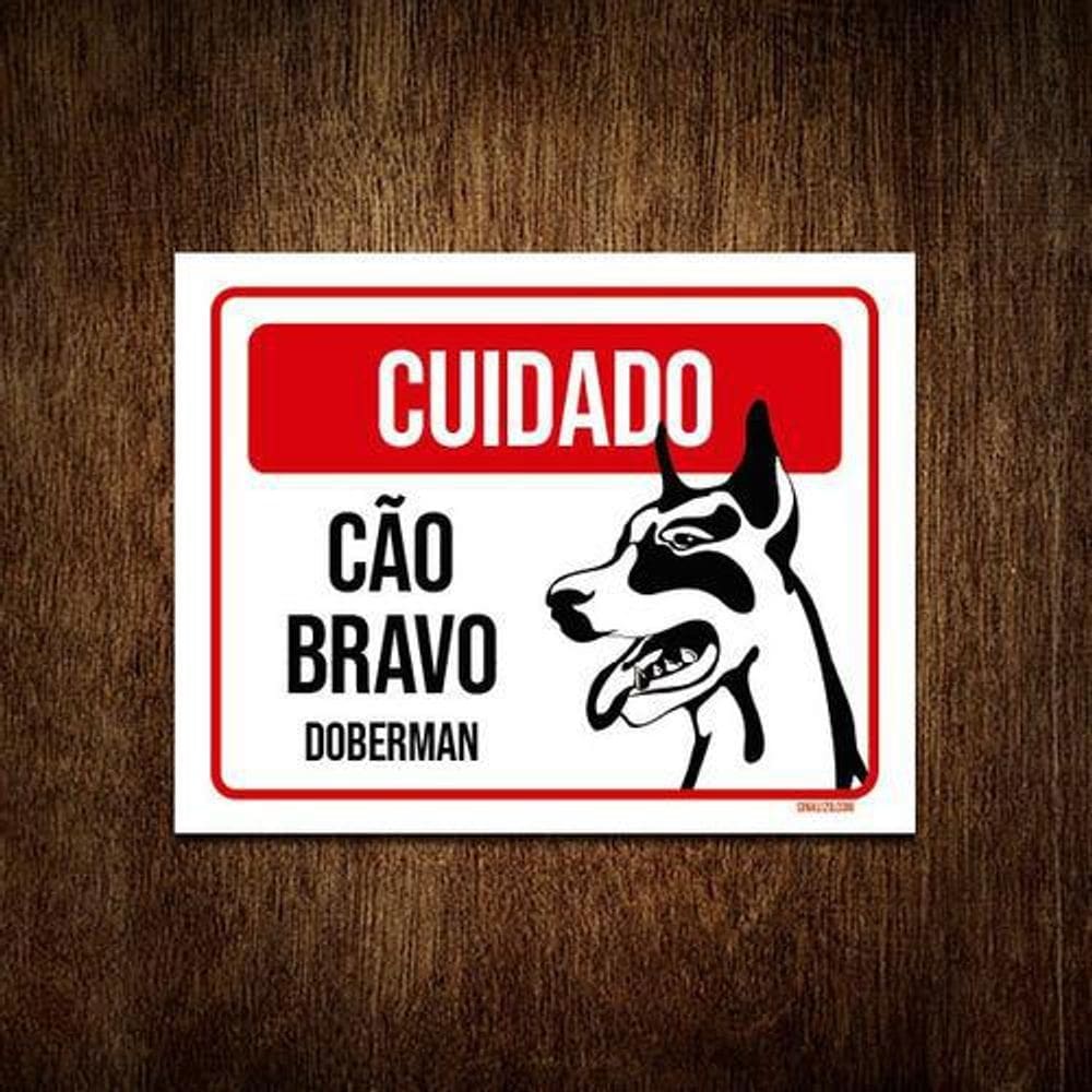 Kit 10 Placas Cuidado Cão Cachorro Bravo Doberman
