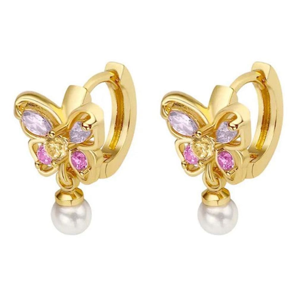 Brinco Pérola Argola F Ouro 18K Dourado Pedra Zirconia Peque