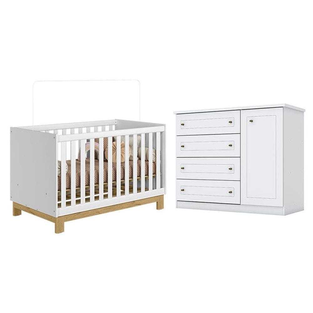 Berço Americano Mini Cama Q Encanto Slim Branco Acetinado - Qmovi e Cômoda Infantil Americano Branco HP - Henn