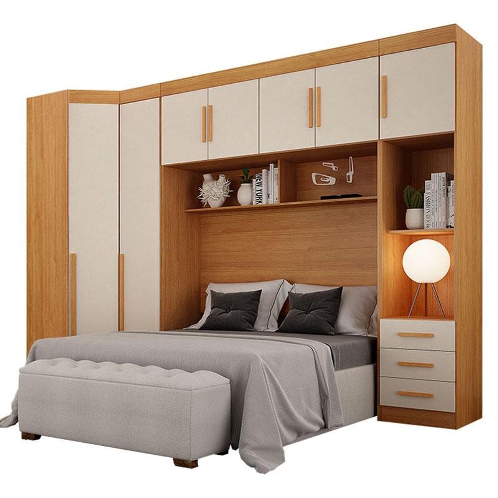 Quarto de Casal Modulado 7 Portas Orion Cinamomo Off White - Leifer Móveis