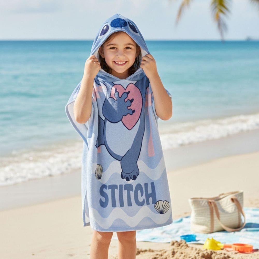 Toalha de Banho Infantil com Capuz Poncho Stitch Aveludada Lepper