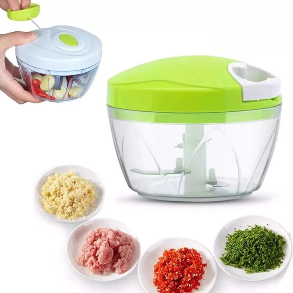 Mini Processador Manual Triturador Alimentos Alho Cebola Temperos 3 Lâminas Inox Compacto Prático