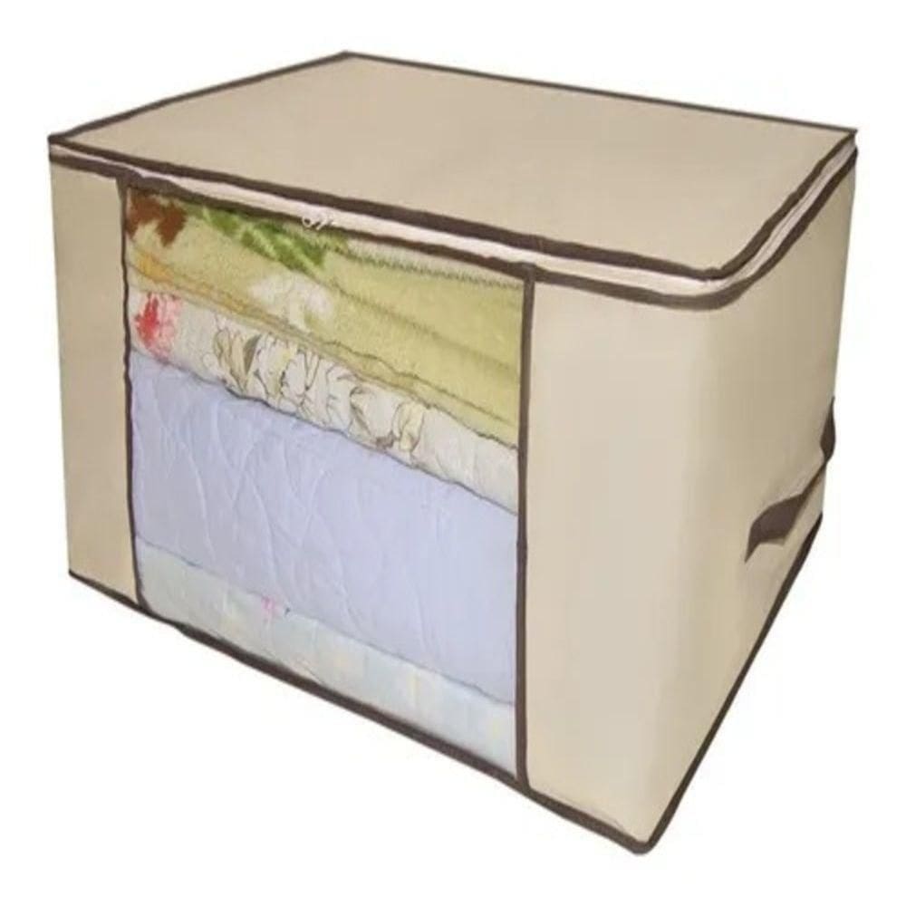 Caixa Organizadora De Roupas ível Com Zíper Multiuso Guarda Roupa Cama Edredom Closet 45x30x20cm