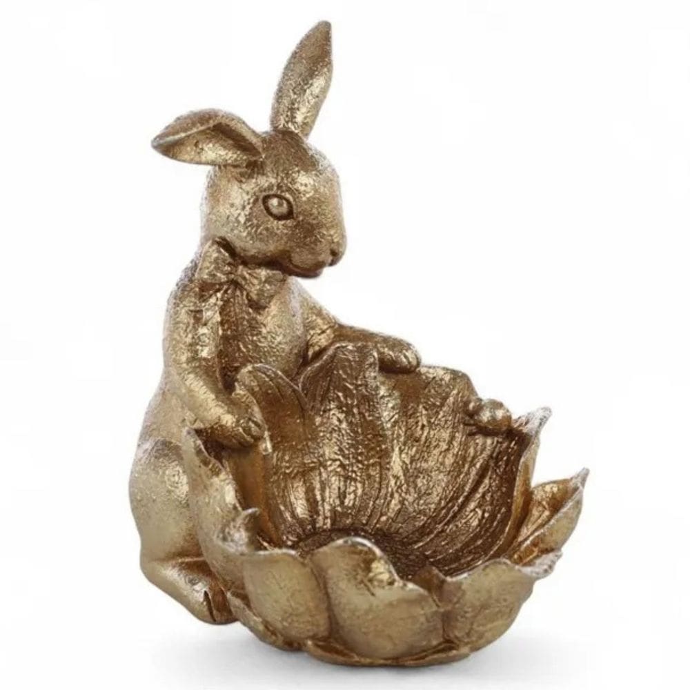 Coelho Pascoa Goldy Dourado C/ Borboleta Resina 13cm 1Unid