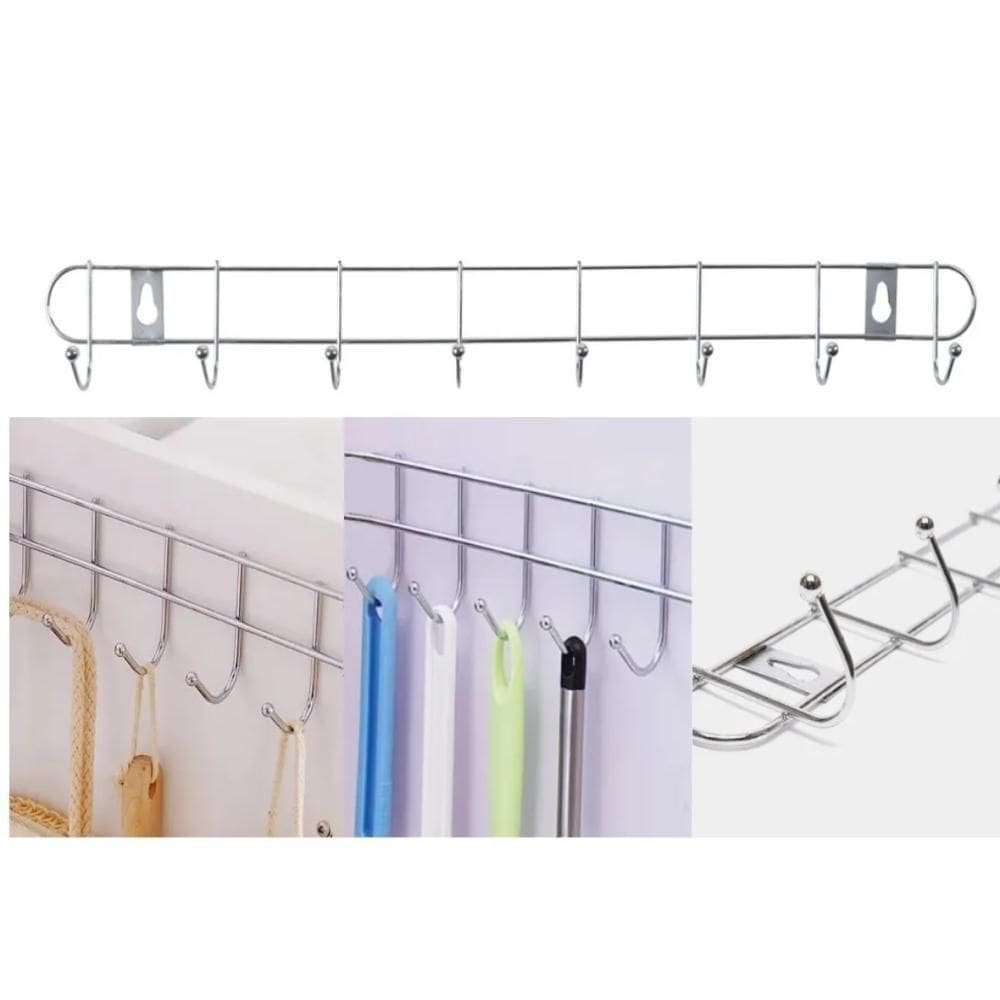 Cabideiro Parede Metálico 10 Ganchos Suporte Organizador Roupas Toalhas Cozinha Banheiro Lavanderia