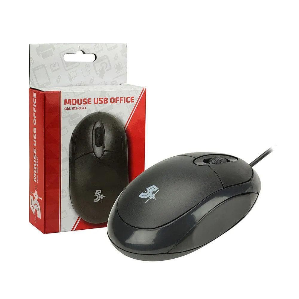 Mouse Ótico Usb Office Preto 1000dpi Ergonômico 5+