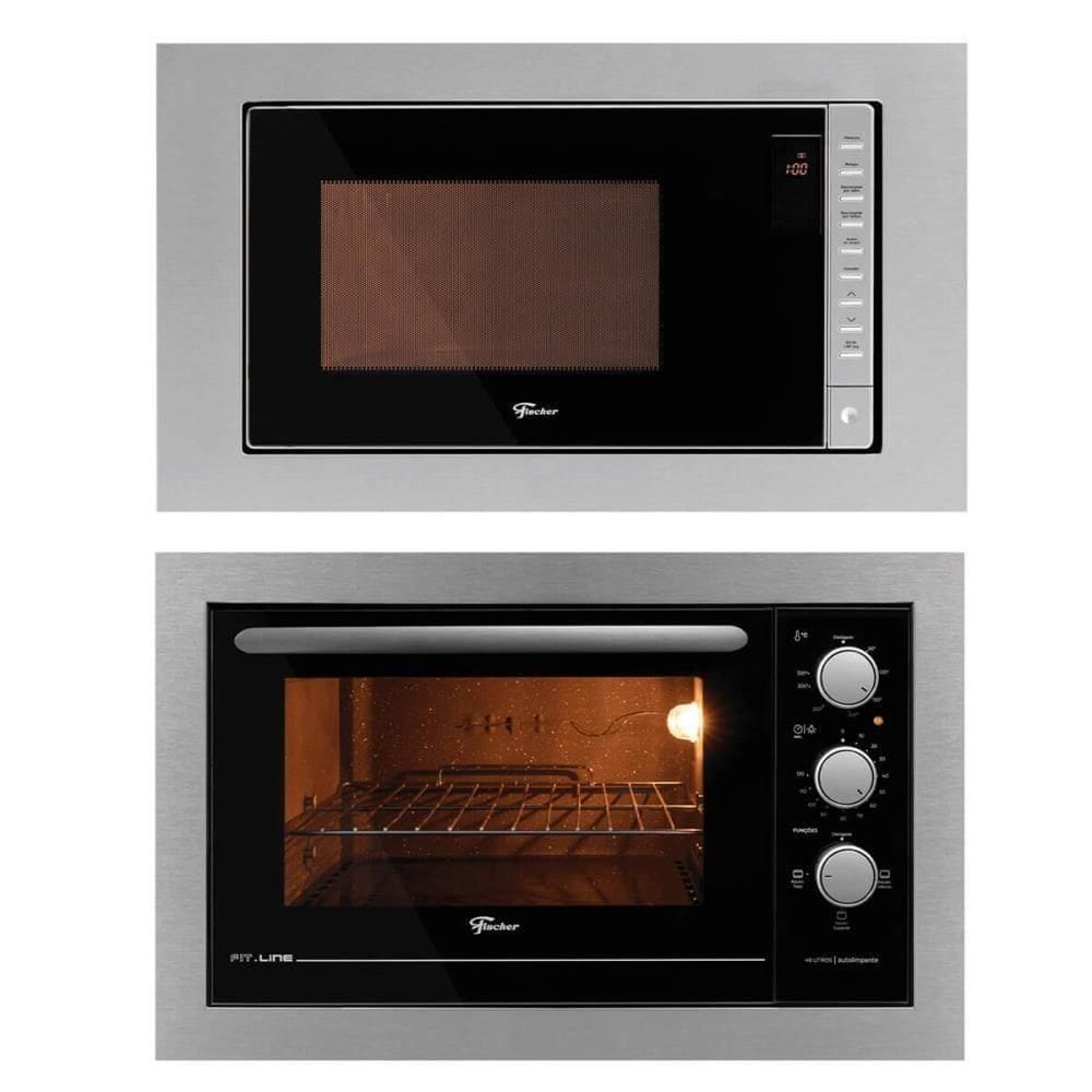 Kit Forno Elétrico 48L + Micro-ondas 25L Fischer Fit Line Embutir Inox 220v