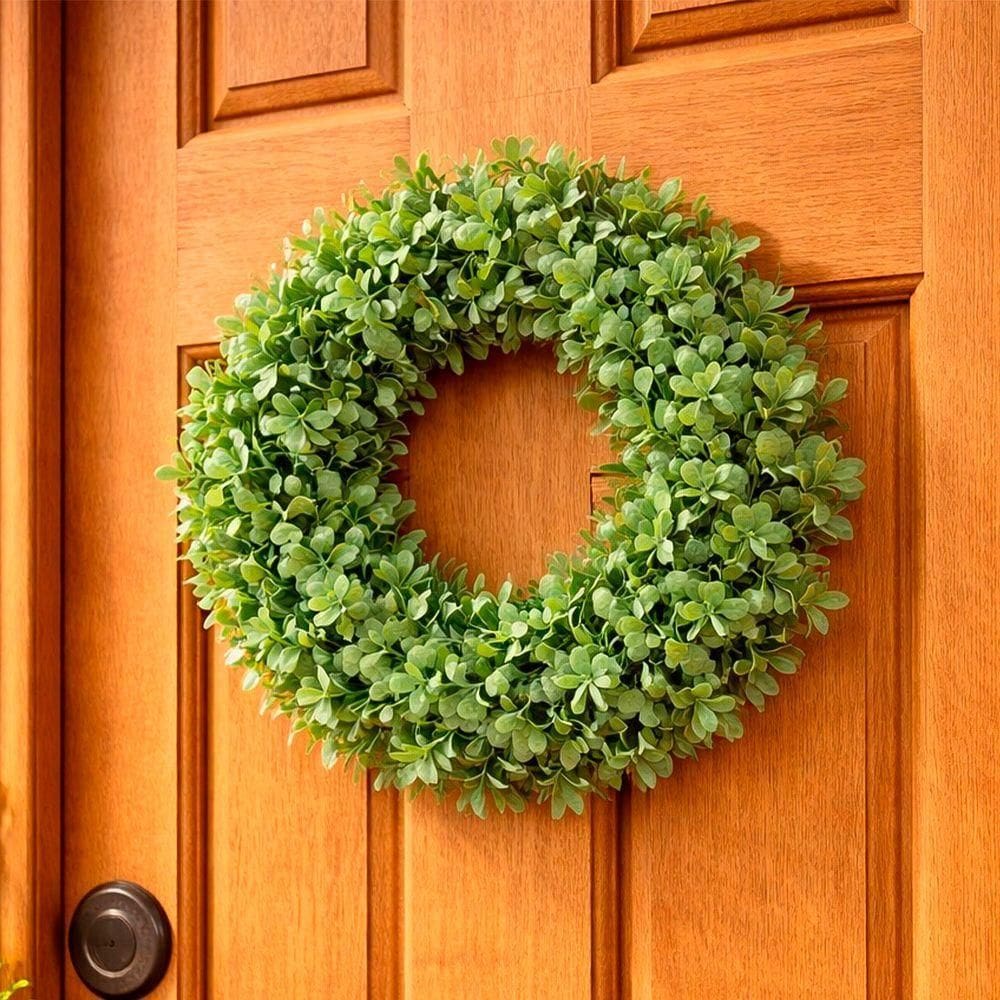 Guirlanda Coroa De Flores Artificial Enfeite Decorativo 25cm Verde