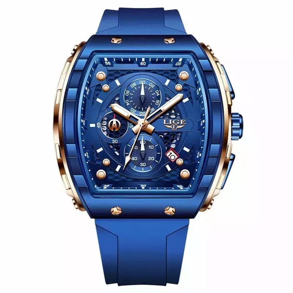 Relógios Masculino Lige 89148 Quadrado Esportivo Azul