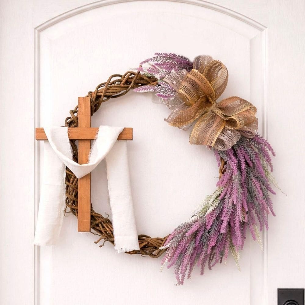 Guirlanda Cruz Sagrada Flores Decoração Enfeite Páscoa 60cm