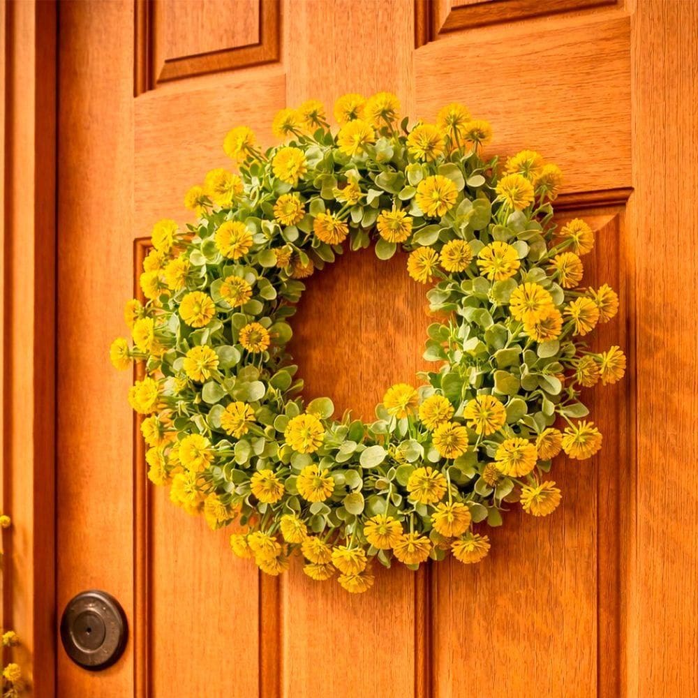 Guirlanda Coroa De Flores Artificial Enfeite Decorativo 25cm Amarelo