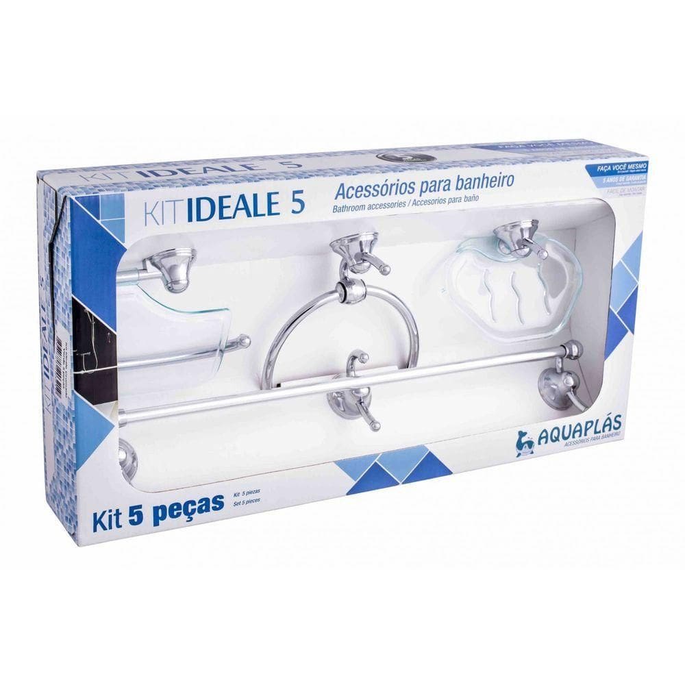 Kit De Banheiro Linha Ideale 5 Peças Cromado Verde Aquaplas